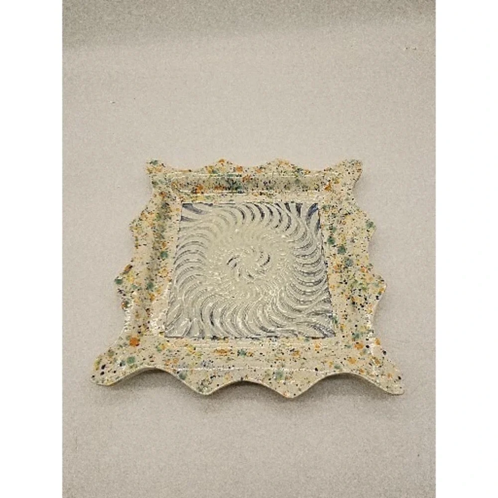 VINTAGE‎ RETRO MC DESIGN FUNKY Splash Wave Edges Platter Serving Dish Speckled